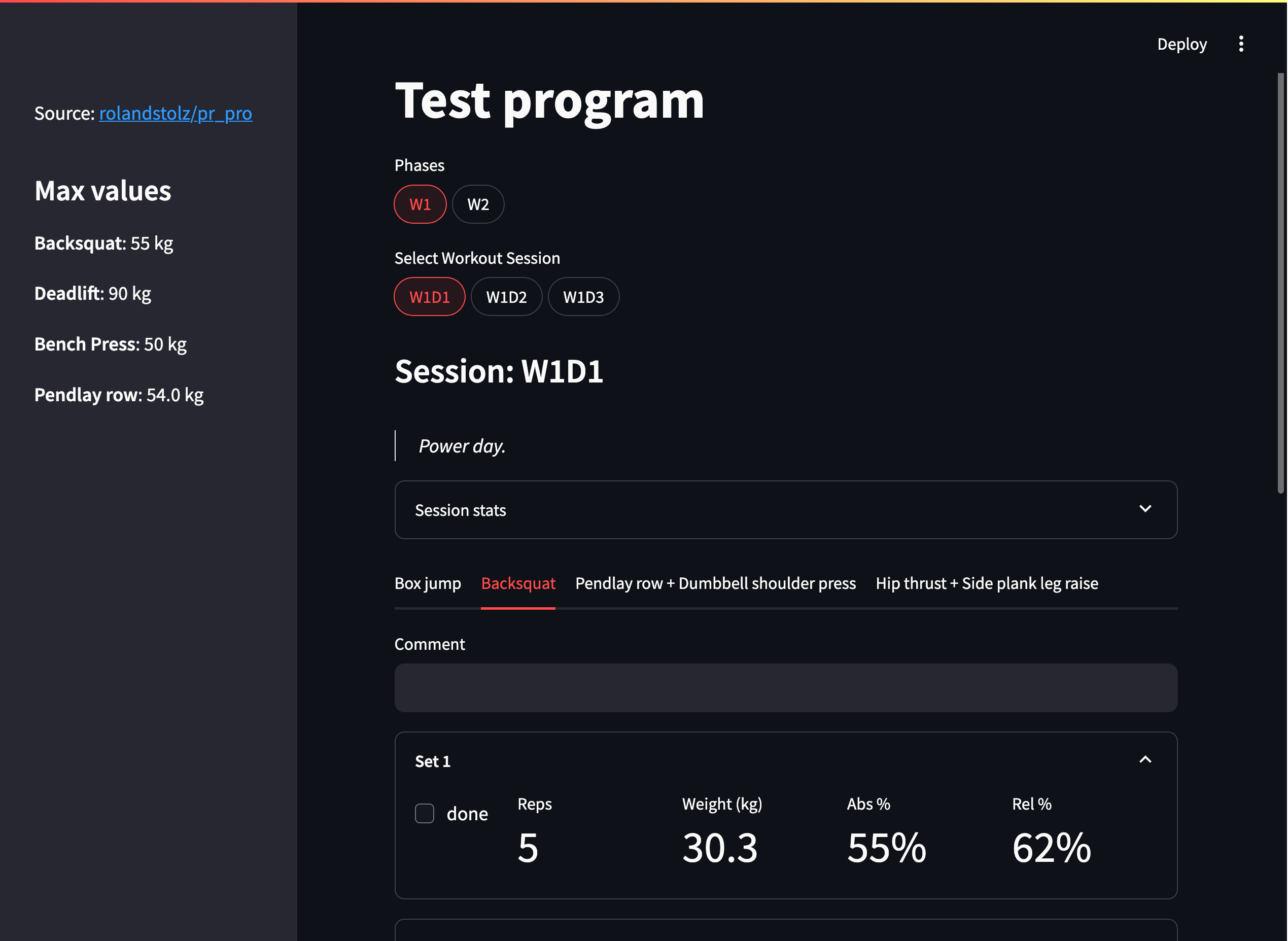 Streamlit app example